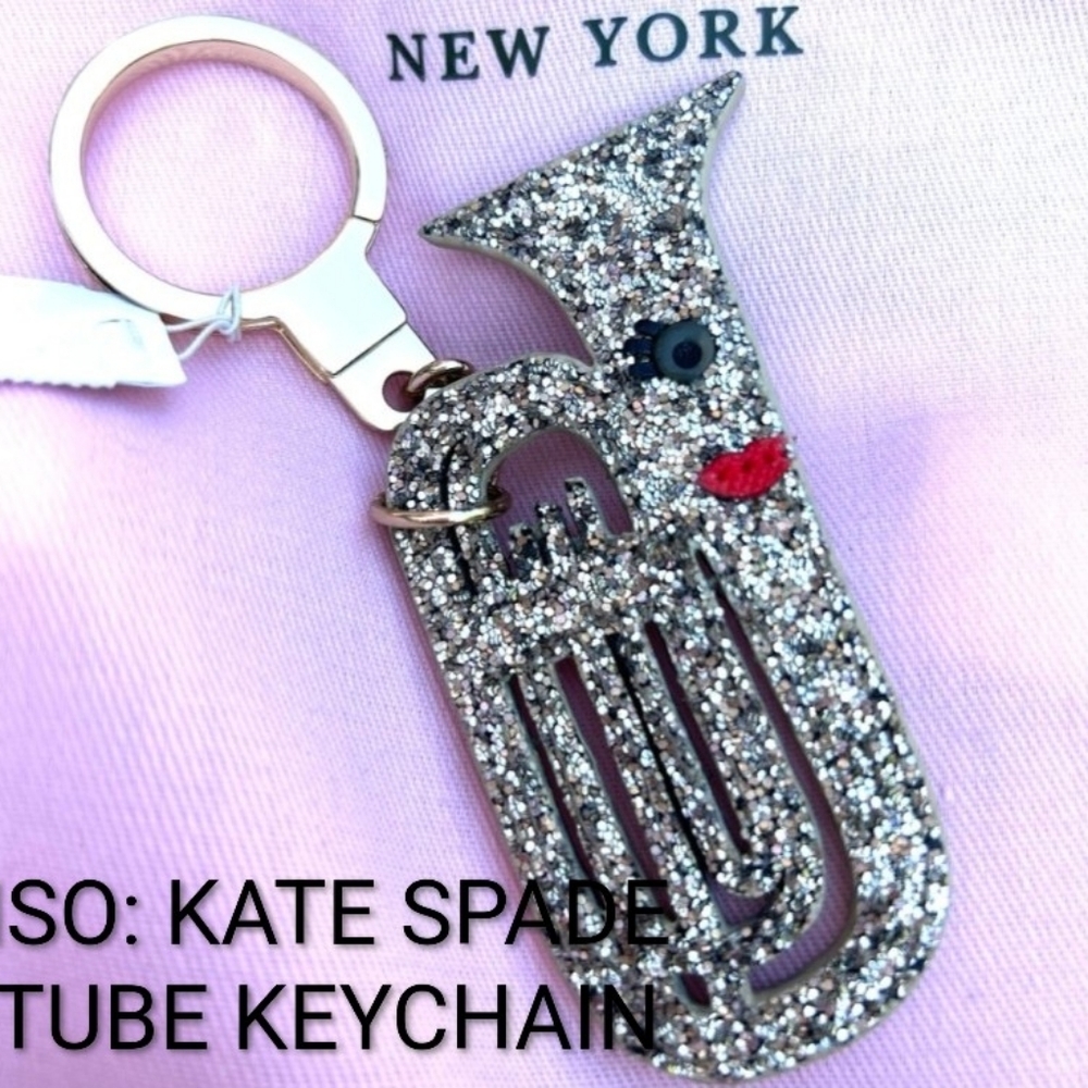 Kate Spade Glittering Silver Tuba Keychain